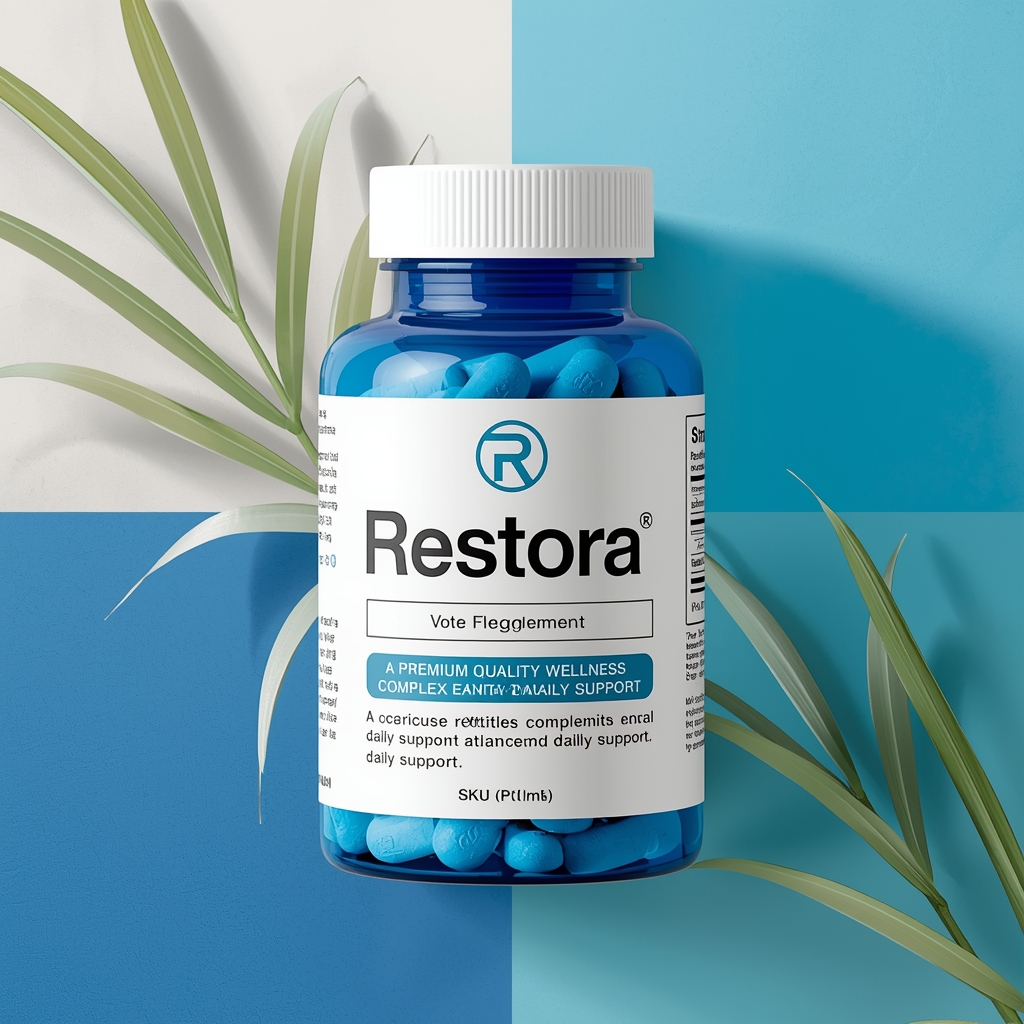 Restora supplement bottle product visual